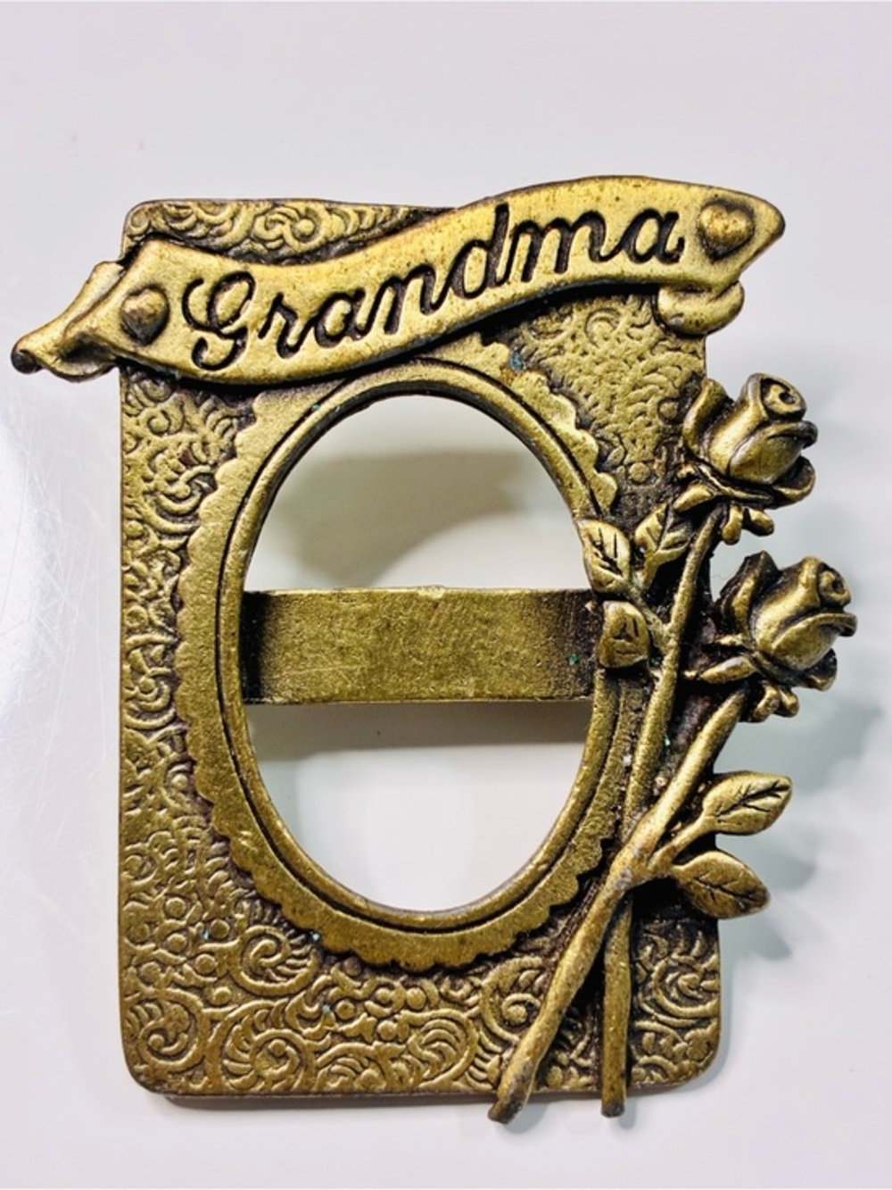 Grandma Gold Floral Frame Brooch